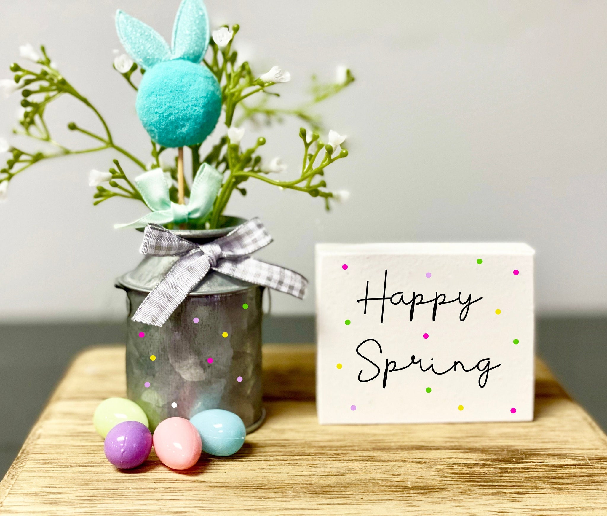 Spring bucket, Bunny, Galvanized vase, Spring decor, Mother's day gift,  Easter, Farmhouse decor, Wooden spring sign