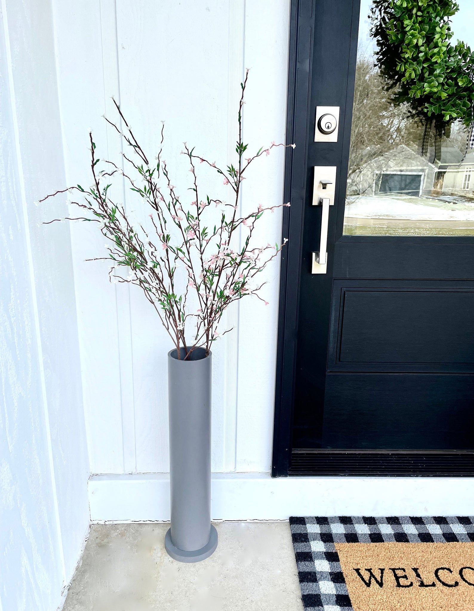 Gray porch vase, Large vase, Personalized Mother's day gift, Spring decor, Housewarming, farmhouse, Porch decor, Welcome sign, Home sign