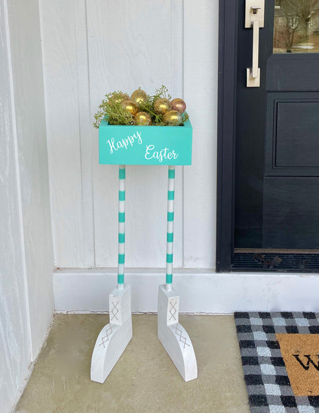 Easter decor, bunny feet, Easter planter, Porch decor, Easter egg holder, large bunny, Spring planter box, Easter box, Outdoor Easter decor