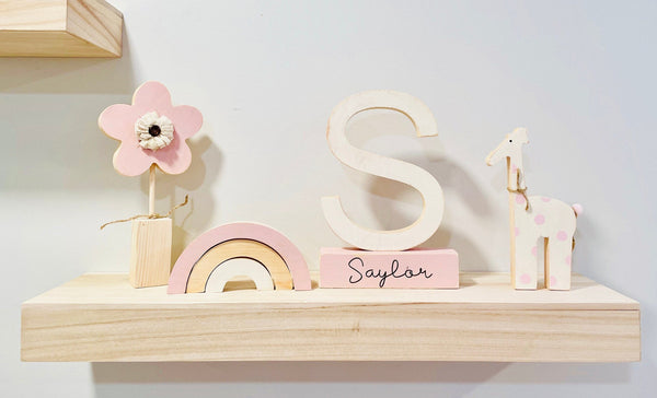 Nursery decor, Wooden letter, Personalized, Wood flower, Rainbow, Giraffe, Elephant, Modern nursery, Baby shower gift, Name block