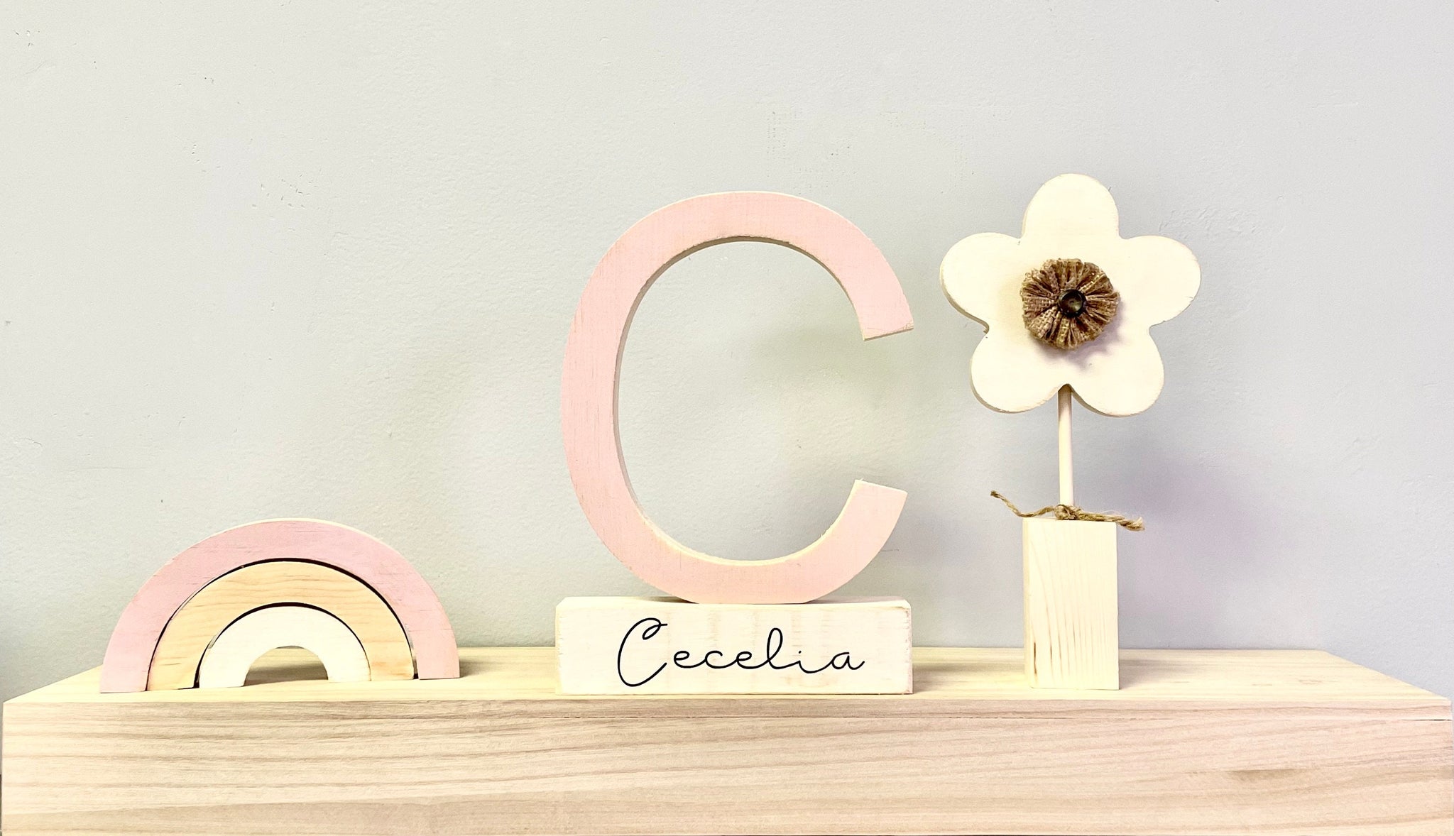 Nursery decor, Wooden letter, Personalized, Wood flower, Rainbow, Giraffe, Elephant, Modern nursery, Baby shower gift, Name block, baby girl