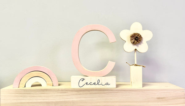 Nursery decor, Wooden letter, Personalized, Wood flower, Rainbow, Giraffe, Elephant, Modern nursery, Baby shower gift, Name block, baby girl