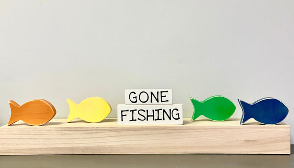Gone fishing, Wooden fish, Nursery decor, Nautical tiered tray, Father's day gift, Cottage decor, Fishing sign