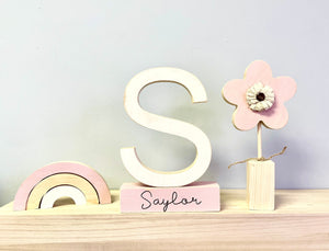 Nursery decor, Wooden letter, Personalized, Wood flower, Rainbow, Giraffe, Elephant, Modern nursery, Baby shower gift, Name block