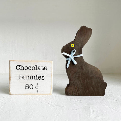 Chocolate Easter bunny, Faux bunny, Easter decor, Wooden bunny, Tiered tray decor, Home decor
