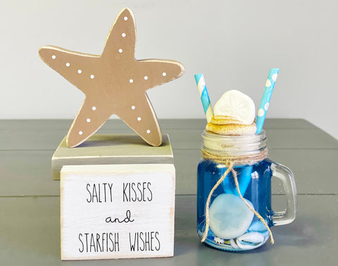 Wood starfish, Glass mug, Wooden sign,  Salty kisses, Starfish wishes, Beach, Tiered tray,  Nautical decor, Lake house, Cottage