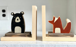 Woodland bookends, nursery decor, Wooden bear, Fox, Baby shower gift, Wooden animals for nursery, Boy room, Fox bookends, Woodland theme