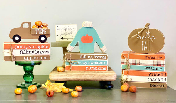 Fall bundle, book stack, Wooden sweater, Fall tiered tray, Pumpkin truck, Pumpkin sweater, Fall decor, Pumpkin patch sign