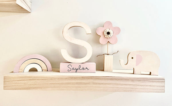 Nursery decor, Wooden letter, Personalized, Wood flower, Rainbow, Giraffe, Elephant, Modern nursery, Baby shower gift, Name block