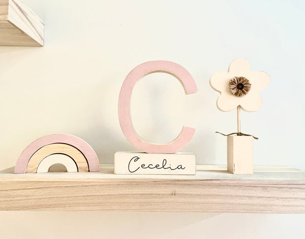 Nursery decor, Wooden letter, Personalized, Wood flower, Rainbow, Giraffe, Elephant, Modern nursery, Baby shower gift, Name block, baby girl
