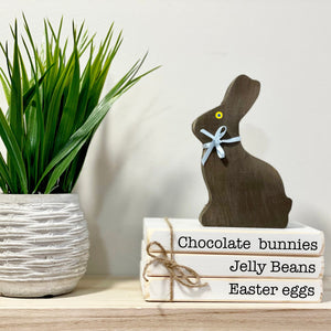Chocolate Easter bunny, Faux bunny, Easter decor, Wooden bunny,  Tiered tray decor, Mini book bundle, Book stack, Home decor