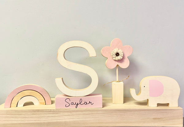 Nursery decor, Wooden letter, Personalized, Wood flower, Rainbow, Giraffe, Elephant, Modern nursery, Baby shower gift, Name block