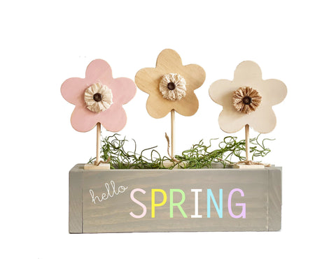 Gray wooden planter box, Wood flower centerpiece, table box, farmhouse, Mother's day gift, Easter, Wood flowers, Nursery decor, Hostess gift