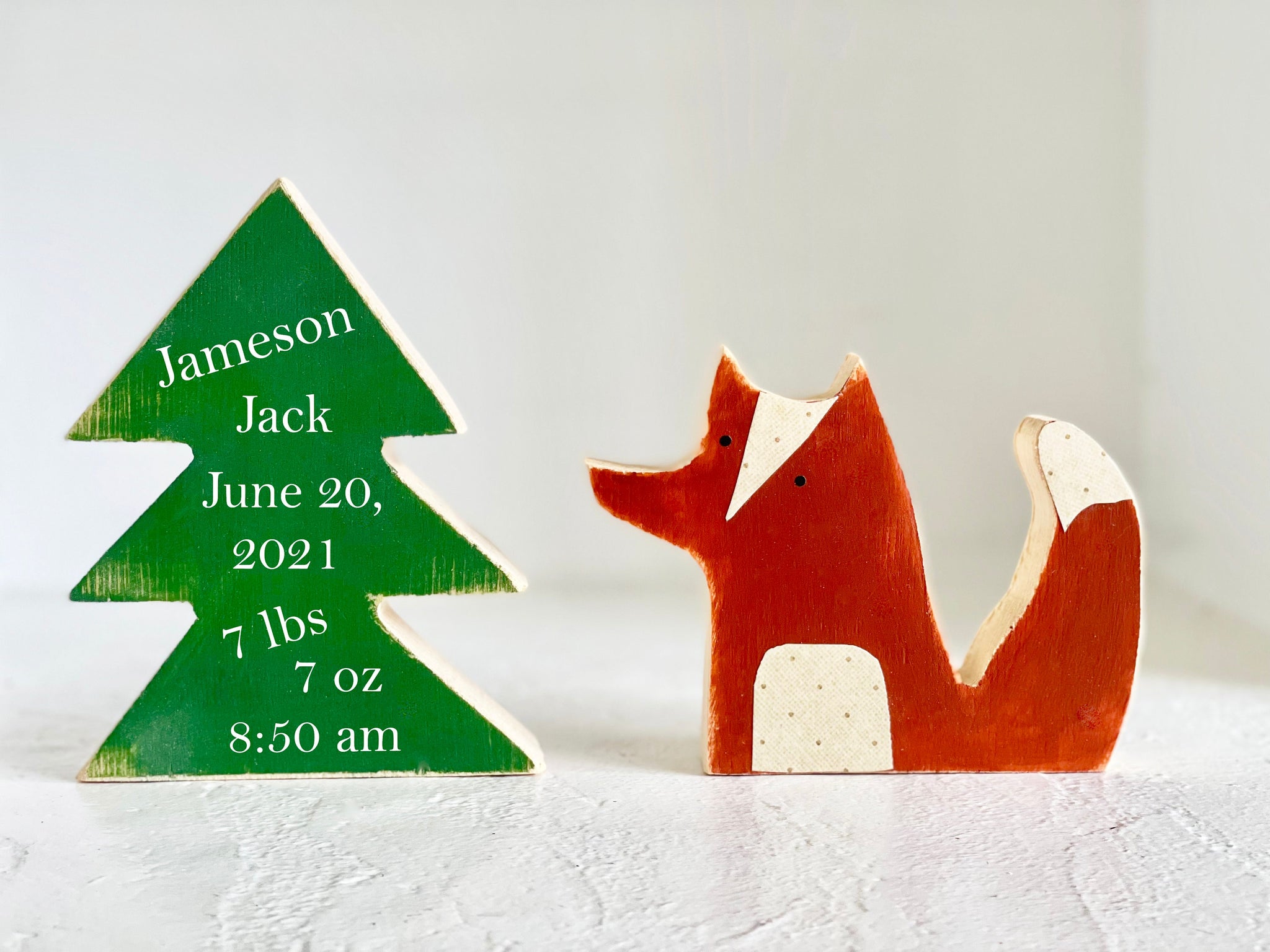 Wood fox baby announcement, Personalized birth stats, Woodland nursery, Baby shower gift, Wooden fox for nursery, Boy room, Baby keepsake