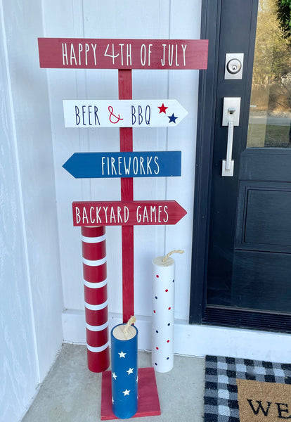 4th of July directional sign, Custom sign, Patriotic decor. Independence day, Fireworks, Beer and BBQ, Backyard games, 4th of July party