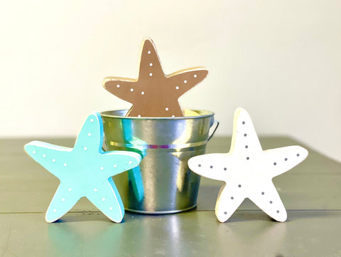 Wooden starfish, Beach, Tiered tray, Galvanized bucket,  Nautical decor, Lake house, Cottage, Ocean decor, Beach photo props