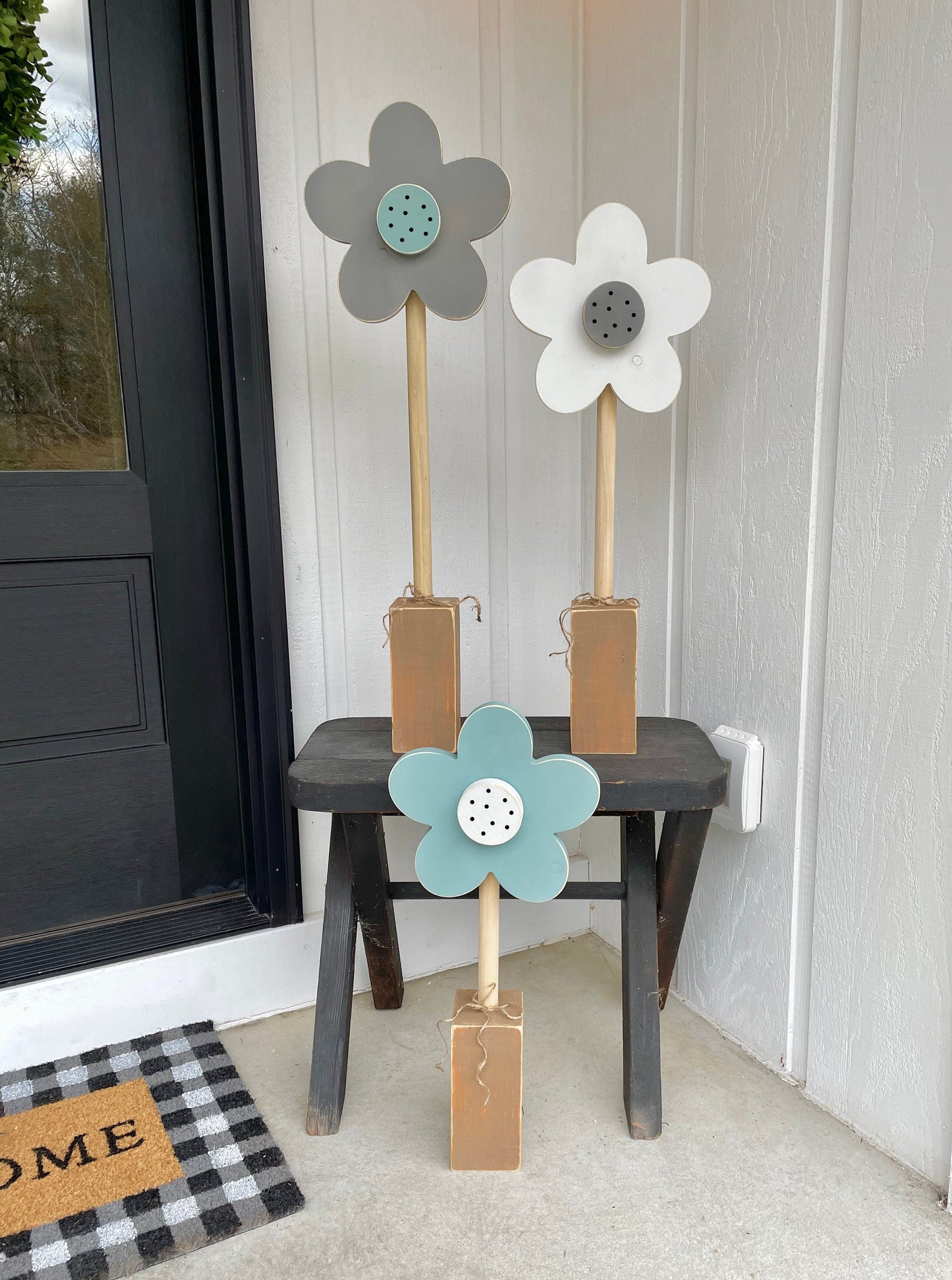 large wooden flowers, Porch decor, reclaimed wood, rustic, farmhouse decor