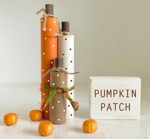 Wooden pumpkins, Fall decor, Farmhouse pumpkins, Polka dots, Tiered tray, Pumpkin patch sign, Wooden sign, Thanksgiving, Hostess gift