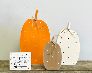 Polka dot wooden pumpkins, Fall decor, rustic farmhouse pumpkins, Tiered tray, pumpkin patch sign