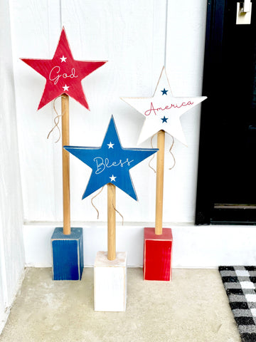 4th of July porch decor, Large wooden stars, 4th of July decor, God bless America, Entryway, Outdoor decor,  Memorial day, Rustic stars