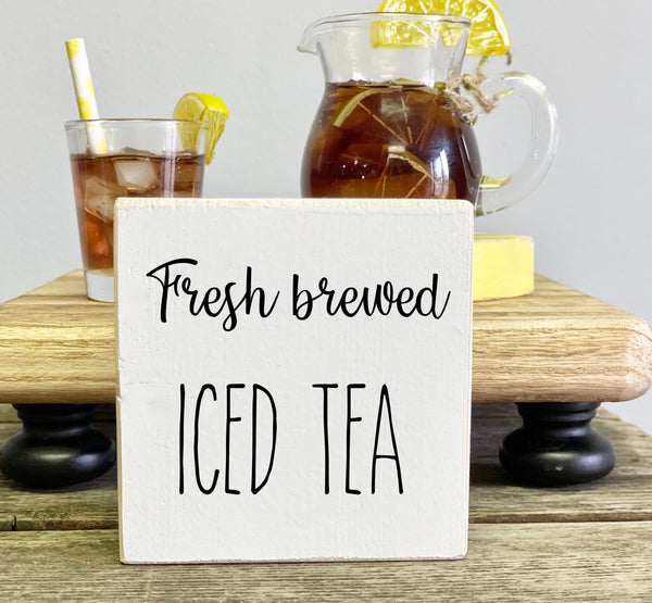 Iced tea pitcher and glass, Wooden lemon, Mini pitcher, Tiered tray, Faux glass of iced tea, Summer, Lemon decor, Wooden sign