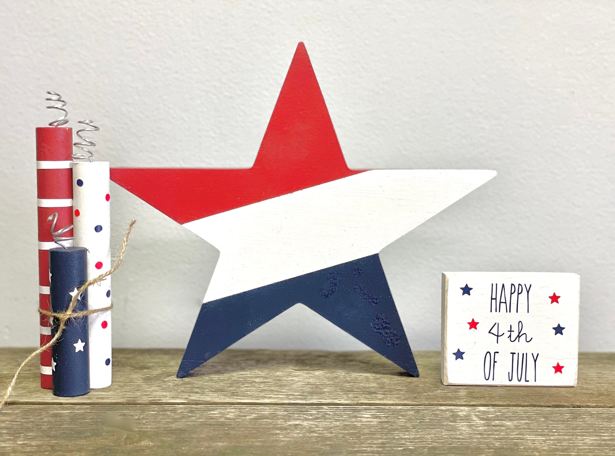 Wood star, 4th of July decor, Firecrackers, Sign, Patriotic tiered tray, Memorial day, Party decor