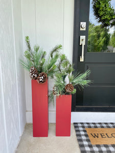 Red porch vases, Christmas entryway decor, Outdoor flower pot, Floor vases