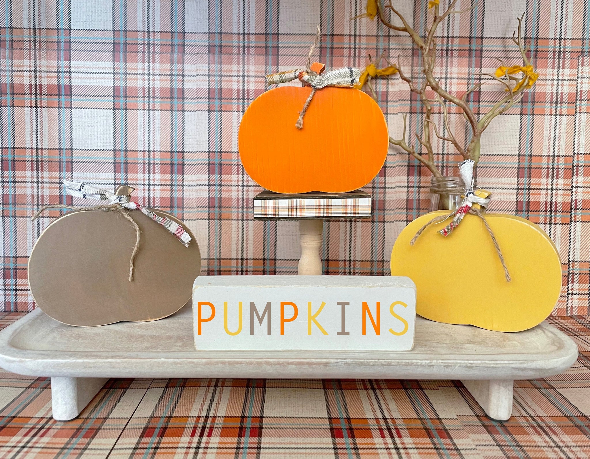 Wooden pumpkins, Fall decor, Tiered tray decor, Pumpkin sign