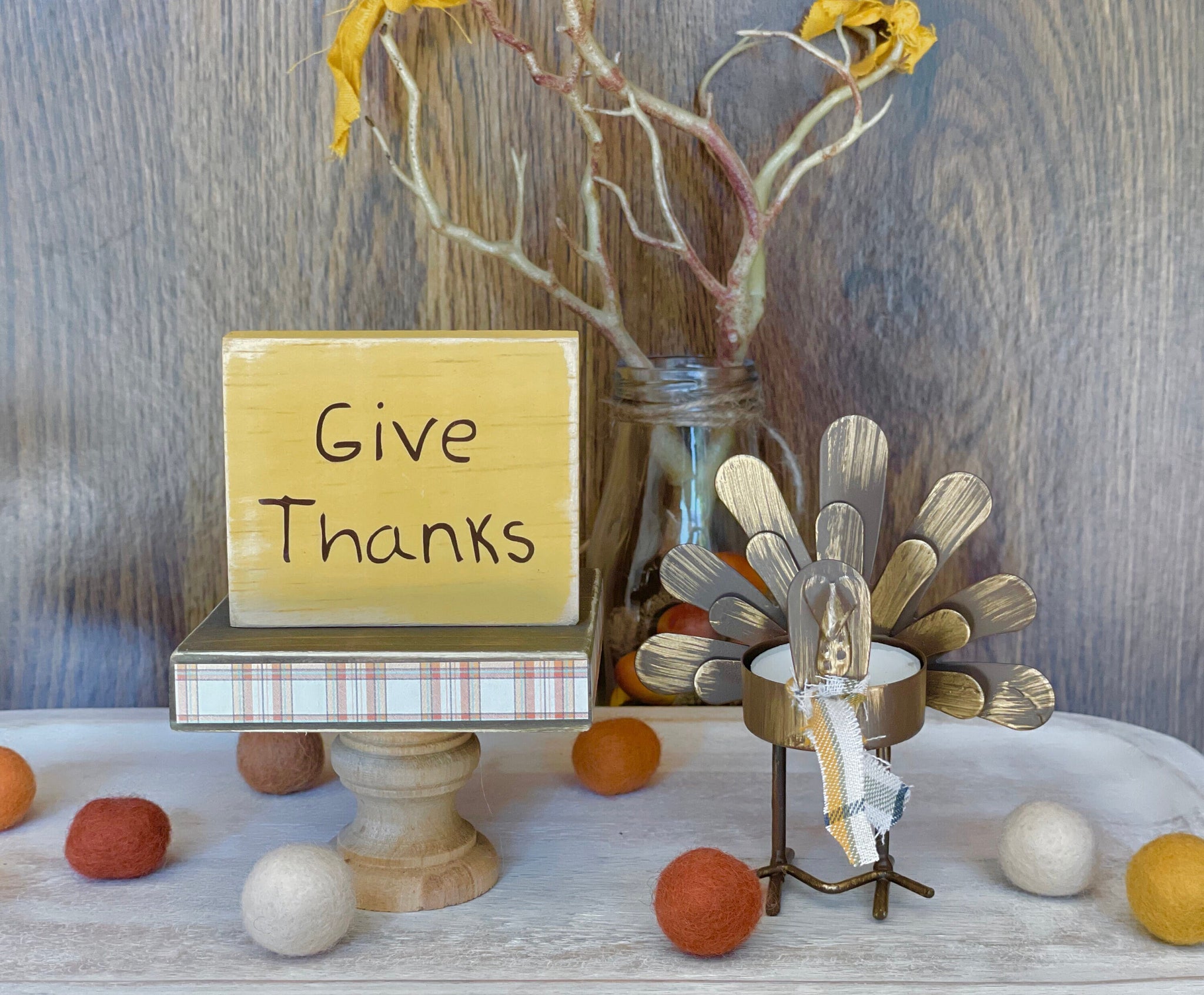 Turkey candle holder, Tiered tray decor, Thanksgiving, Tea light holder, Give thanks sign, Thanksgiving sign, Hostess gift