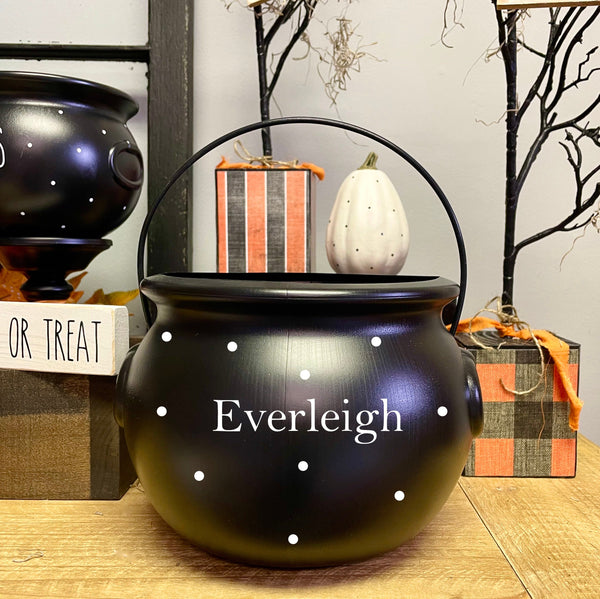 Personalized black cauldron, Halloween bucket, Trick or treat cauldron, Kid's candy bucket