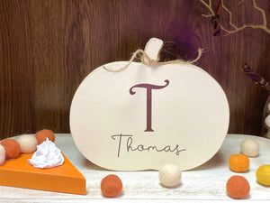 Personalized wood pumpkin, Tiered tray, Fall decor, Faux pumpkin pie, Thanksgiving hostess gift