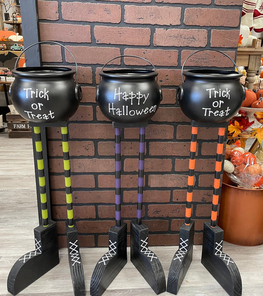 Halloween candy bowl, Witch leg cauldron for trick or treaters