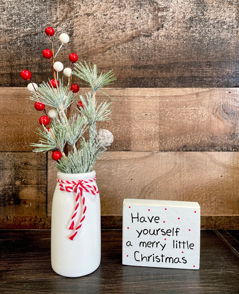Christmas decor, Holiday tiered tray, Vase, Tiered tray decor, Have yourself a merry little Christmas, Farmhouse, wooden sign, mini display