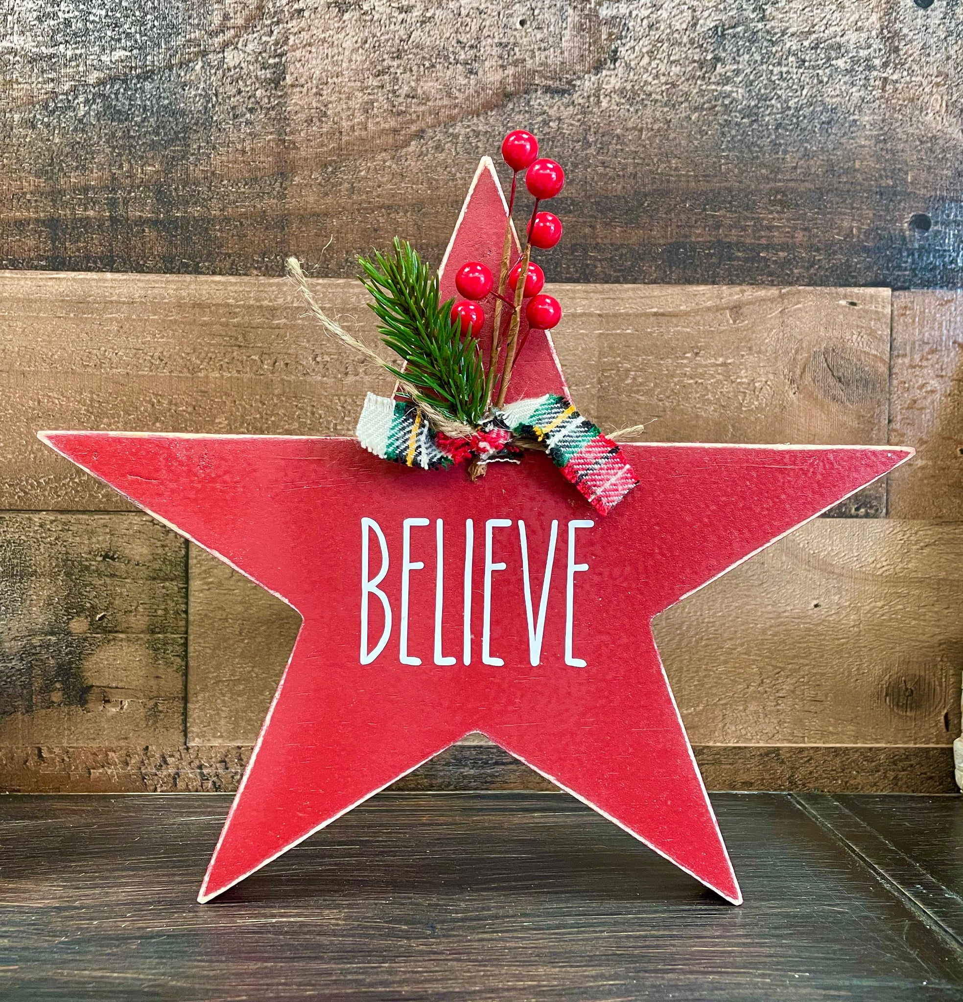 Wooden star, Believe, Christmas decor, Teacher gift, Holiday tiered tray