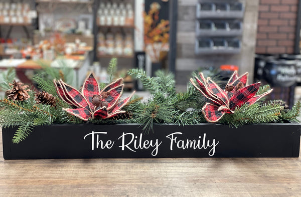 Personalized Christmas centerpiece, Wooden box for table, Christmas floral arrangement, Plaid poinsettia, Christmas decor, Hostess gift