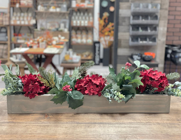 Wooden box centerpiece for Christmas, Table decor, floral arrangement
