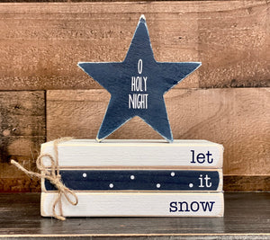 Let it snow book stack, wooden star, O holy night, tiered tray decor, Mini book stack, Hostess gift, Winter, Hanukkah