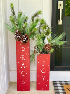 Christmas entryway decor, Red porch vases, Outdoor flower pot, Large box, Peace, Joy