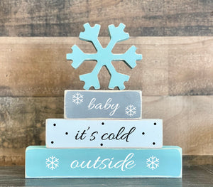 Wood snowflake, Baby it's cold outside, Holiday tiered tray, Winter wonderland, teacher and hostess gift, Hanukkah present