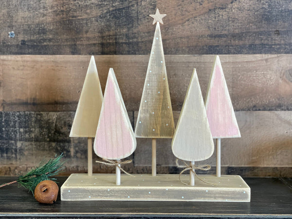 Christmas trees, Pink and brown forest trees, Nursery decor, Modern trees for mantle