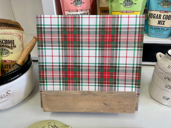 Plaid wood cookbook stand, recipe holder for counter, Christmas decor, Adjustable, iPad, Tablet, Kitchen decor
