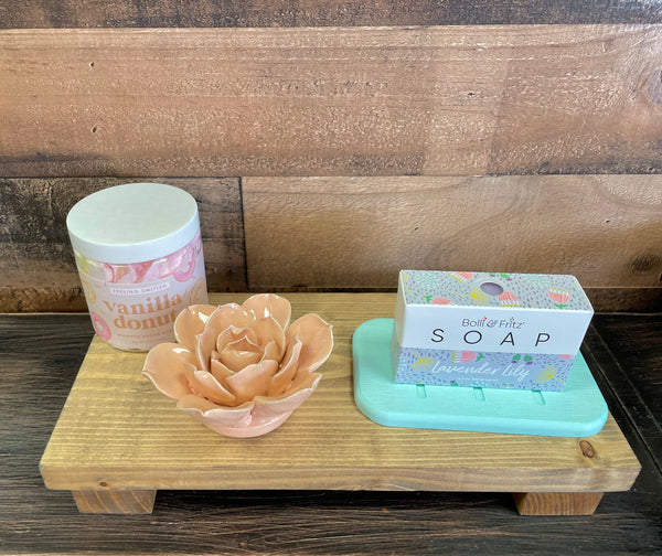 Wooden soap stand, bathroom pedestal, Decorative riser, Rustic tray
