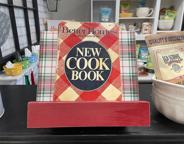 Plaid wood cookbook stand, recipe holder for counter, Christmas decor, Adjustable, iPad, Tablet, Kitchen decor