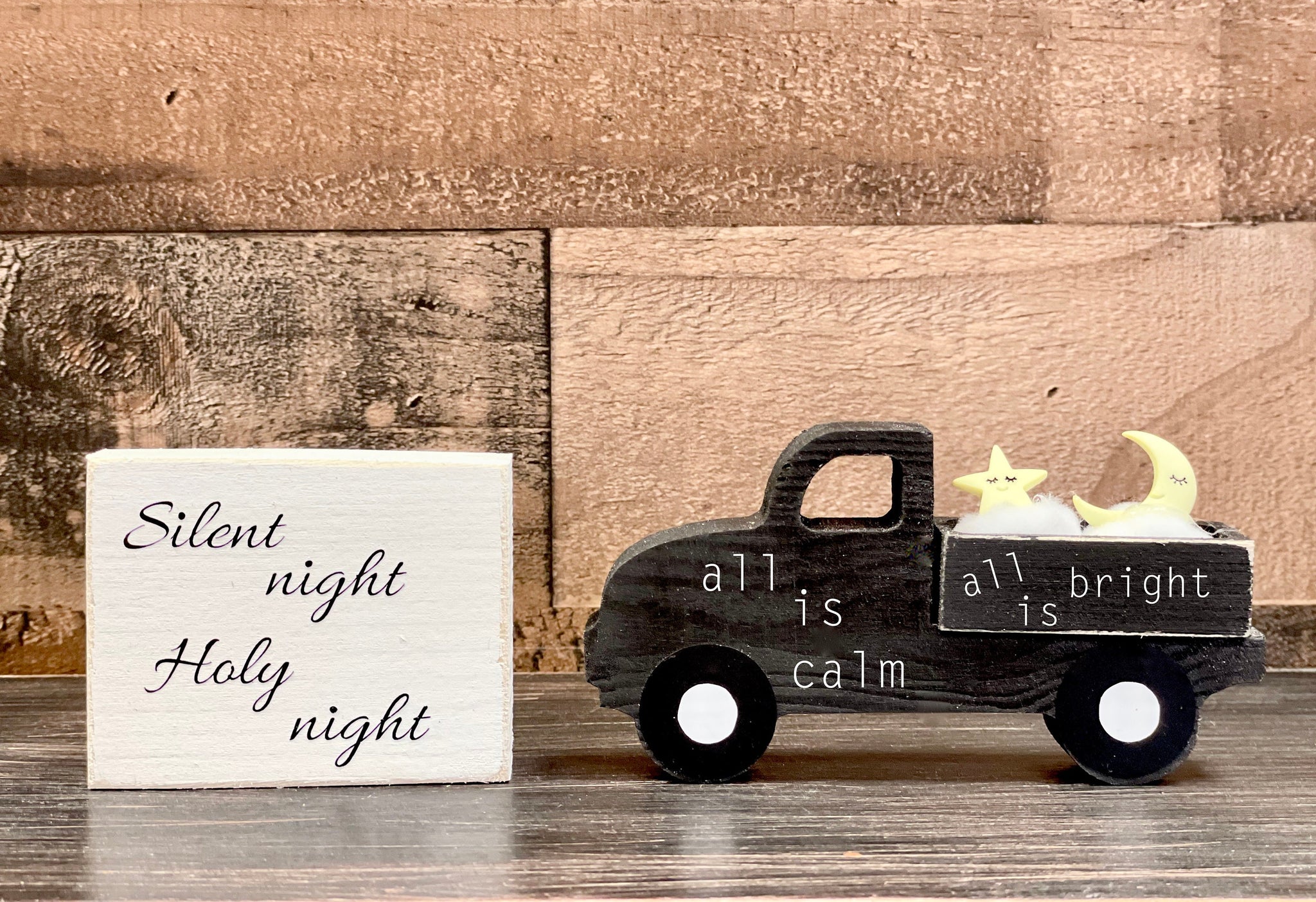 Wood Christmas truck, Silent Night, Farmhouse decor, Holiday tiered tray