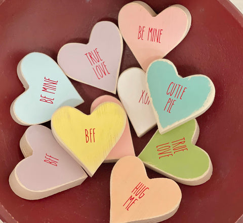 Wooden conversation hearts, Valentine's day decor, Set of 3, Tiered tray, Bowl fillers for, Valentines gift