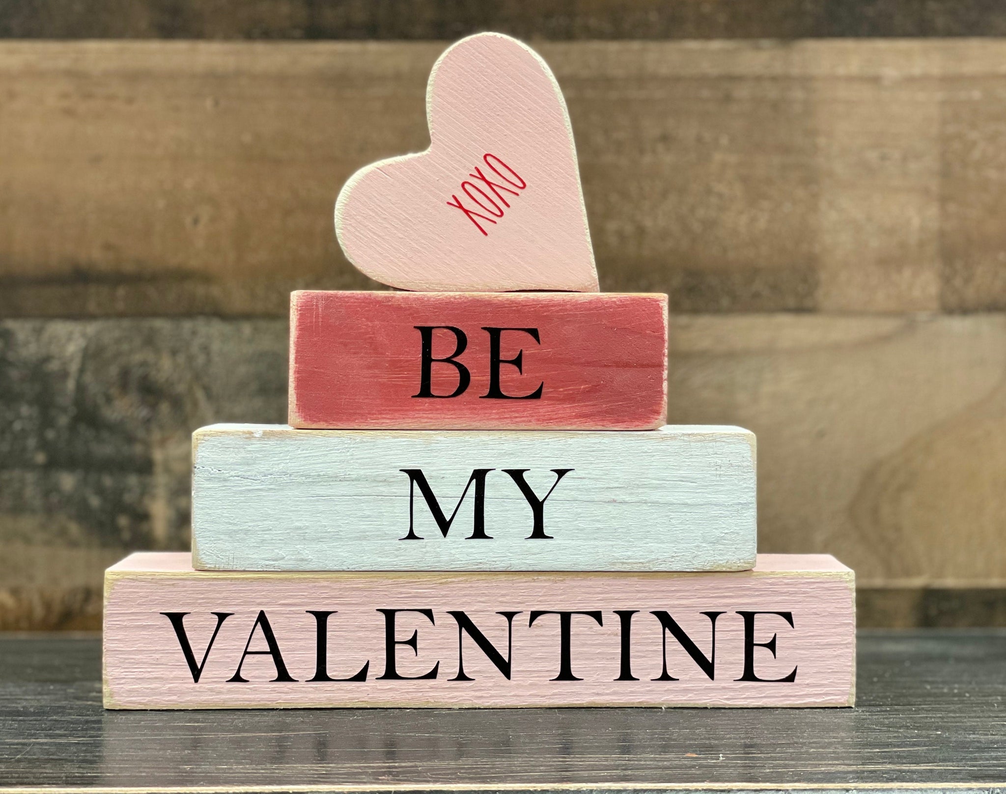 Valentines day decor, Tiered tray, Wooden blocks, Be my Valentine, Wood conversation heart, Gift for her, Rustic