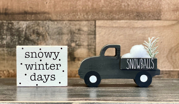 Winter tiered tray decor, snowy winter days sign, Winter decoration, Black snowball truck, Farmhouse