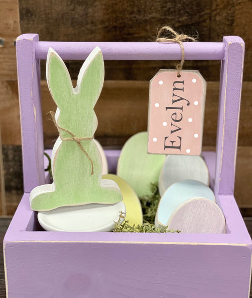 Easter basket tag, Personalized wooden gift tag, Easter decor