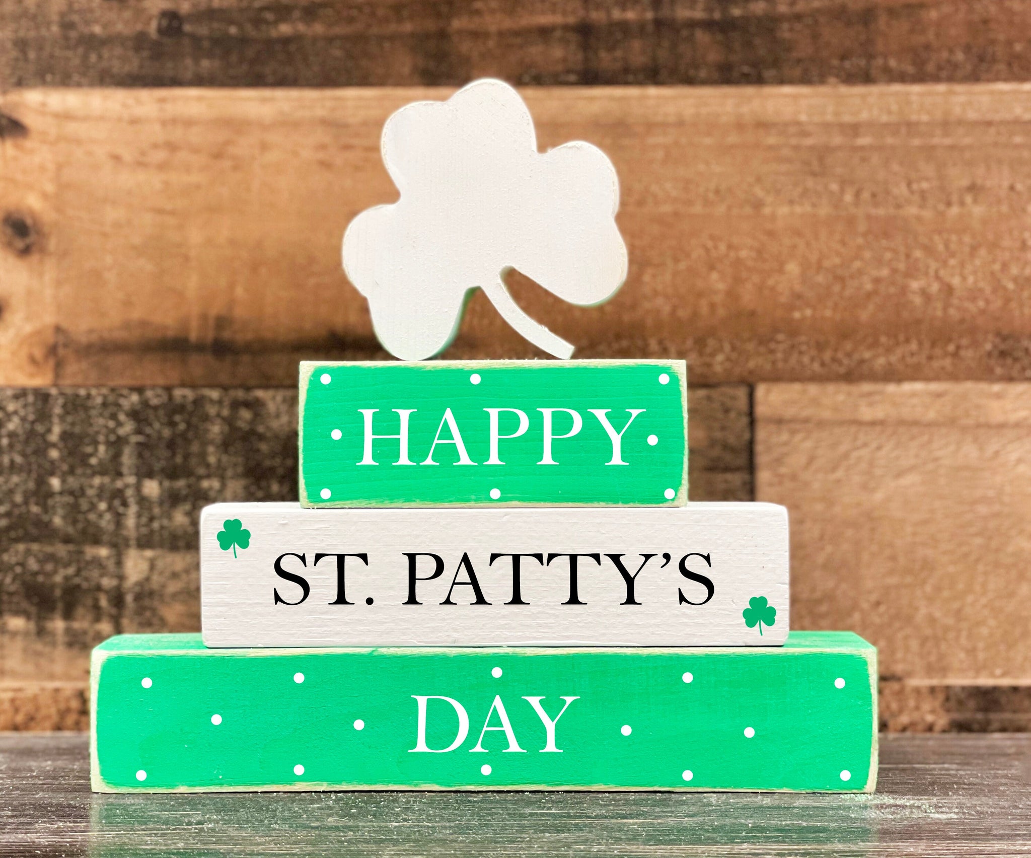 St. Patrick's day decor, Wood shamrock, Tiered tray, Wooden blocks, Irish gift