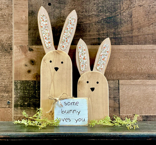 Wood bunnies, Flower nursery decor, Baby shower gift, Tiered tray, Easter basket, Baby keepsake, Nursery shelf sitters